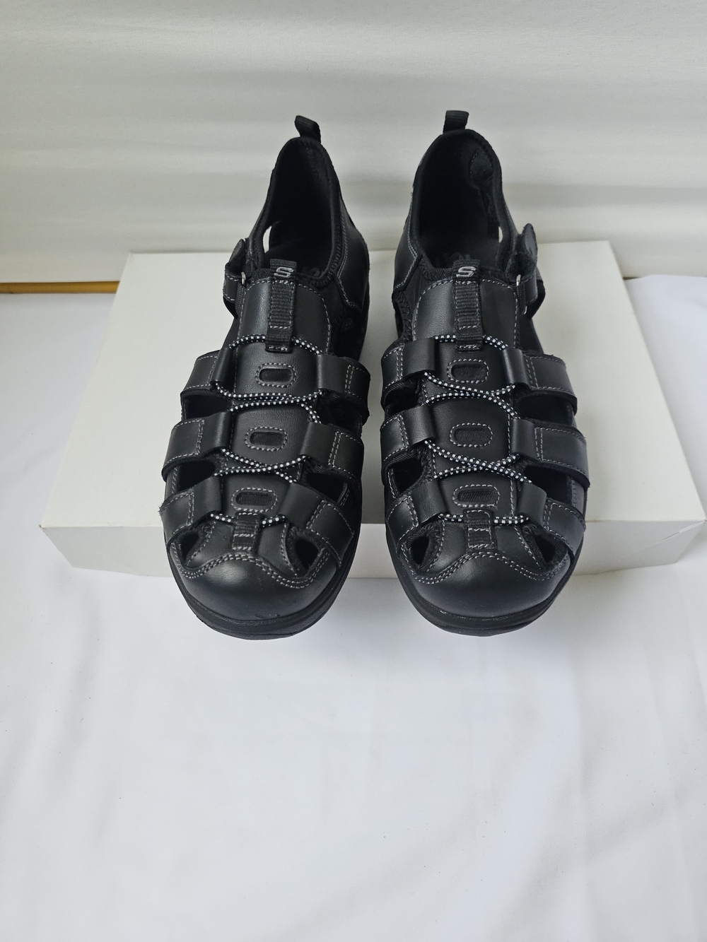 Skechers Shape-ups Trim Step Fisherman Sandals - Black Leather - Size 10 - Picture 5 of 16
